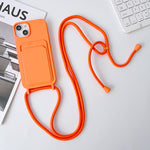 Custodia per cellulare con porta carte in silicone elastico con cordino a tracolla, For iPhone 14 Pro Max