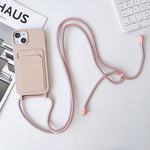 Custodia per cellulare con porta carte in silicone elastico con cordino a tracolla, For iPhone 12