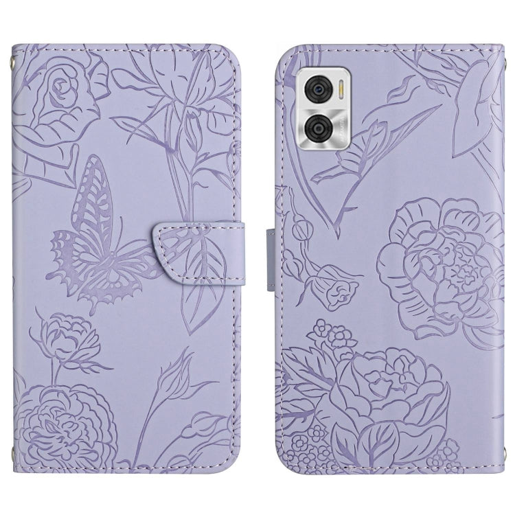 HT03 Cassa del telefono di cuoio di vibrazione impressa farfalla di sensibilità della pelle, For Motorola Moto E22 4G, For Motorola Moto G72 4G, For OPPO A17, For Realme 10 4G