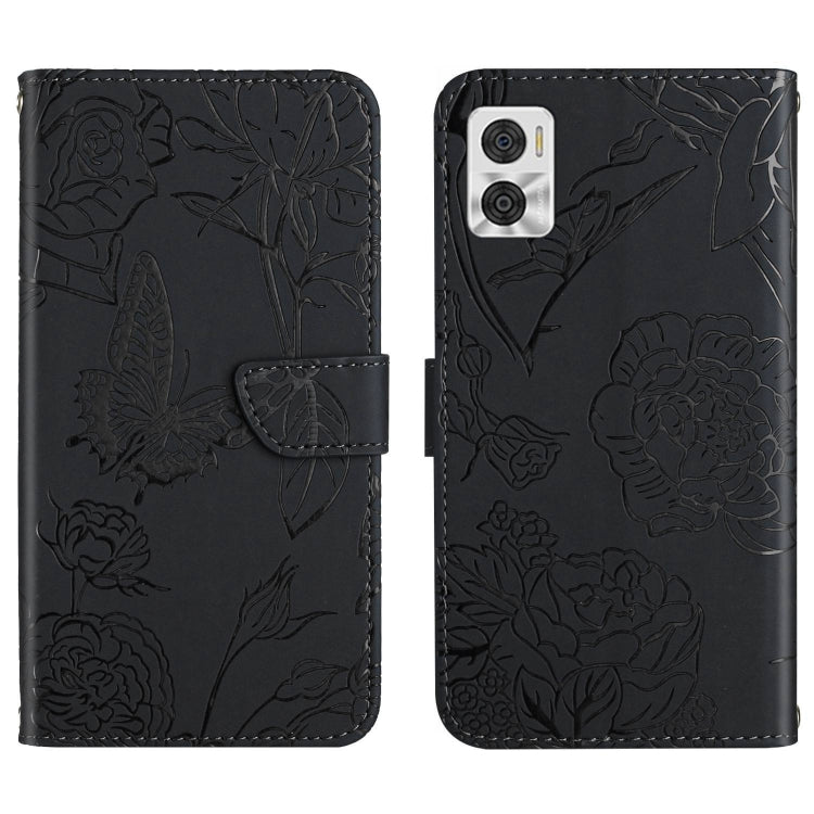 HT03 Cassa del telefono di cuoio di vibrazione impressa farfalla di sensibilità della pelle, For Motorola Moto E22 4G, For Motorola Moto G72 4G, For OPPO A17, For Realme 10 4G