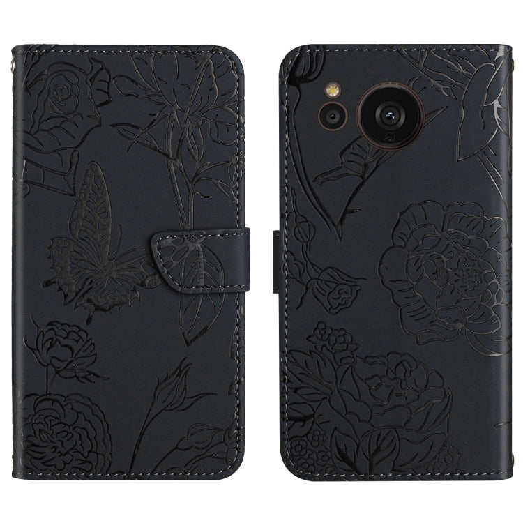 HT03 Cassa del telefono di cuoio di vibrazione impressa farfalla di sensibilità della pelle, For Samsung Galaxy S23 5G, For Samsung Galaxy S23+ 5G, For Sharp Aquos Sense7 SH-V48, For Xiaomi 12 Lite NE