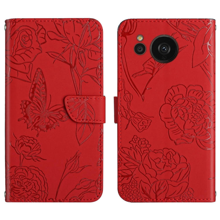 HT03 Cassa del telefono di cuoio di vibrazione impressa farfalla di sensibilità della pelle, For Samsung Galaxy S23 5G, For Samsung Galaxy S23+ 5G, For Sharp Aquos Sense7 SH-V48, For Xiaomi 12 Lite NE