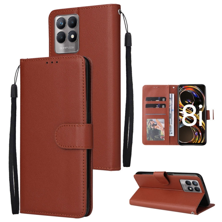 Custodia in pelle flip orizzontale multifunzionale con tre slot per schede, For Realme 9i, For Realme 8i, For Realme C21Y / C25Y