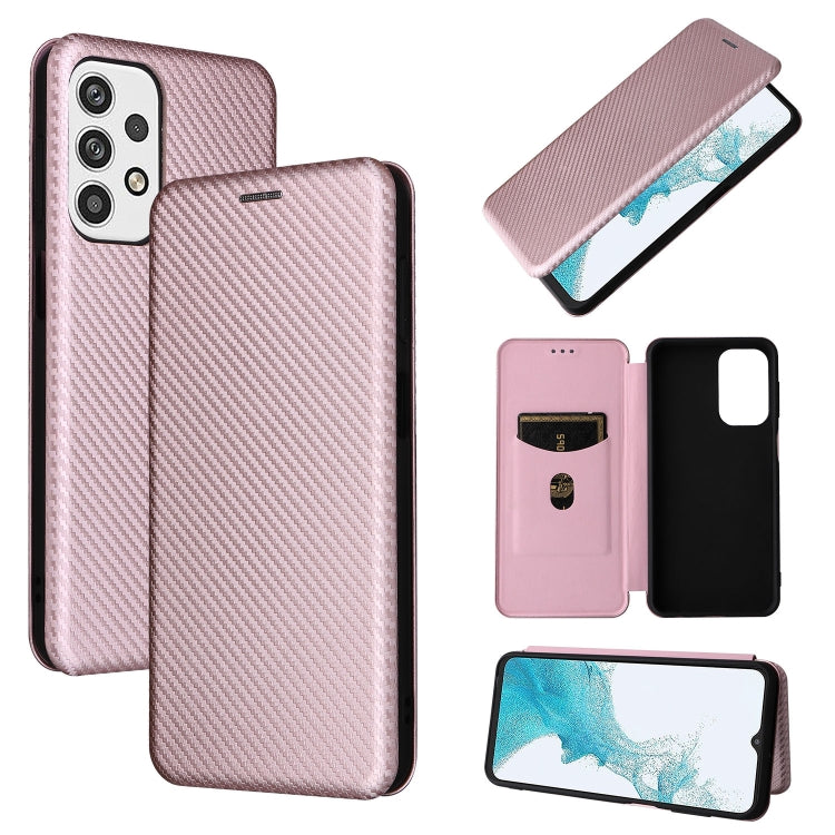 Custodia per telefono in pelle con trama in fibra di carbonio, For Samsung Galaxy A23 4G Global