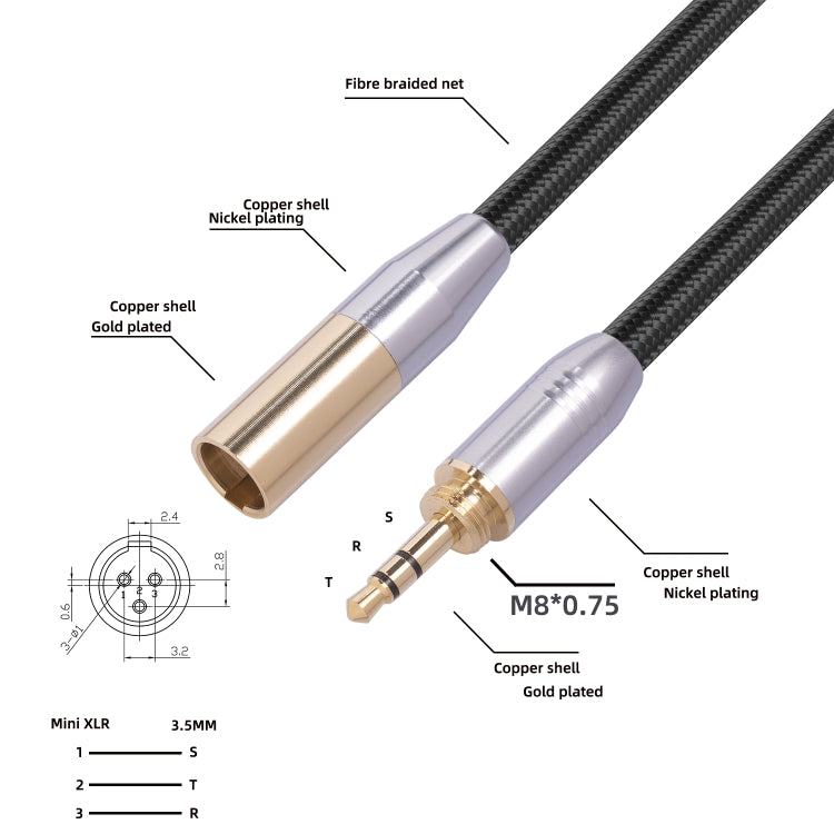 SB423M120-03 3.5mm Male to Mini XLR 3-Pin Male Audio Cable, Length: 30cm, 3.5mm to Mini XLR