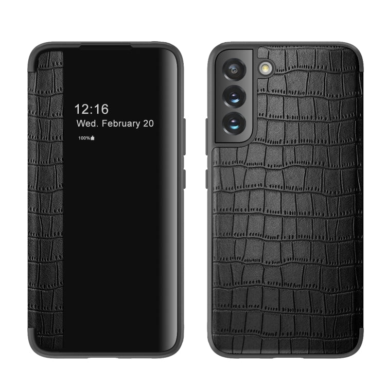 Custodia per cellulare in pelle con finestra in coccodrillo, For Samsung Galaxy S23 5G, For Samsung Galaxy S23+ 5G, For Samsung Galaxy S23 Ultra 5G