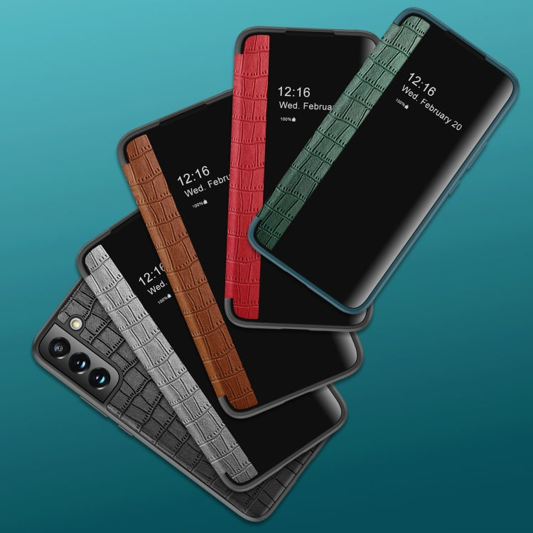 Custodia per cellulare in pelle con finestra in coccodrillo, For Samsung Galaxy S23 5G, For Samsung Galaxy S23+ 5G, For Samsung Galaxy S23 Ultra 5G