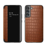 Custodia per cellulare in pelle con finestra in coccodrillo, For Samsung Galaxy S23 5G, For Samsung Galaxy S23+ 5G, For Samsung Galaxy S23 Ultra 5G