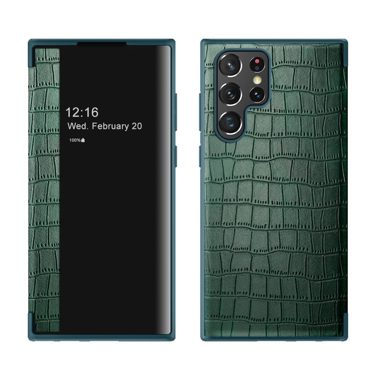 Custodia per cellulare in pelle con finestra in coccodrillo, For Samsung Galaxy S23 5G, For Samsung Galaxy S23+ 5G, For Samsung Galaxy S23 Ultra 5G