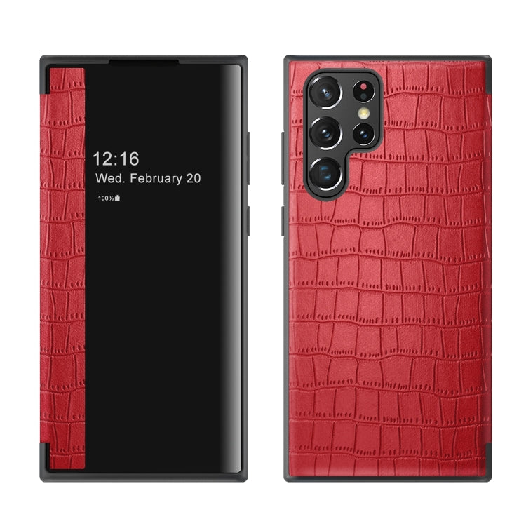 Custodia per cellulare in pelle con finestra in coccodrillo, For Samsung Galaxy S23 5G, For Samsung Galaxy S23+ 5G, For Samsung Galaxy S23 Ultra 5G