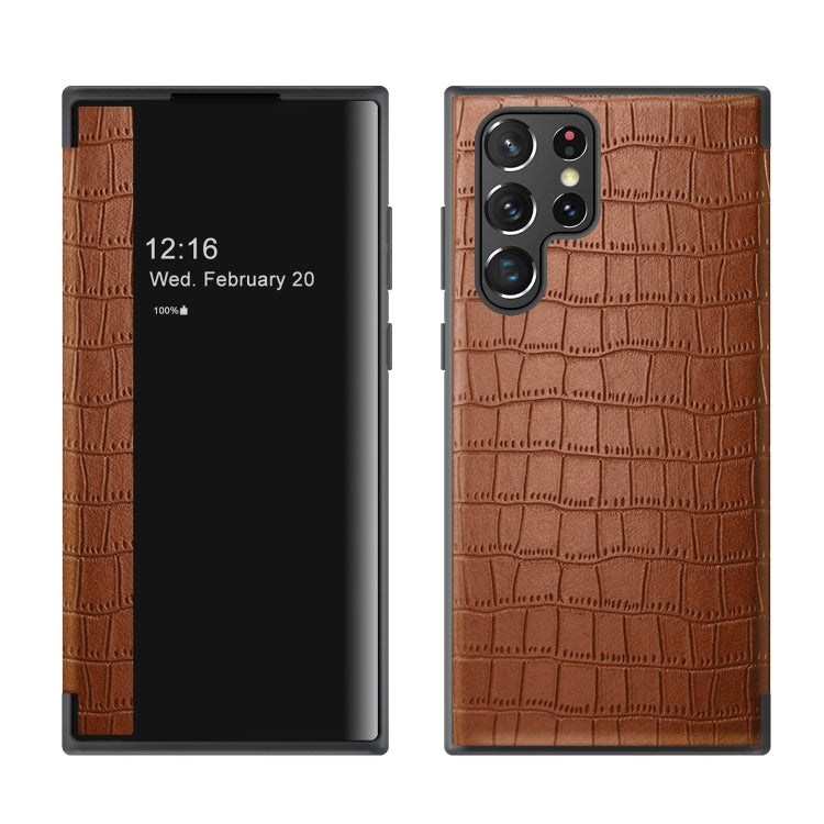 Custodia per cellulare in pelle con finestra in coccodrillo, For Samsung Galaxy S23 5G, For Samsung Galaxy S23+ 5G, For Samsung Galaxy S23 Ultra 5G