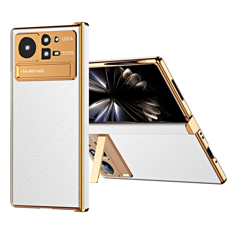 Custodia per telefono in pelle liscia con struttura elettrolitica, For Xiaomi Mix Fold 2