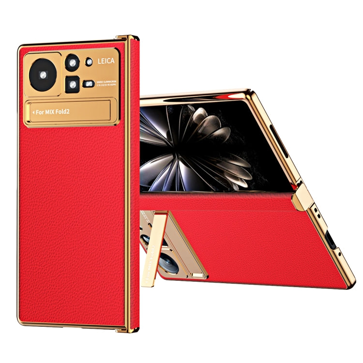 Custodia per telefono in pelle liscia con struttura elettrolitica, For Xiaomi Mix Fold 2