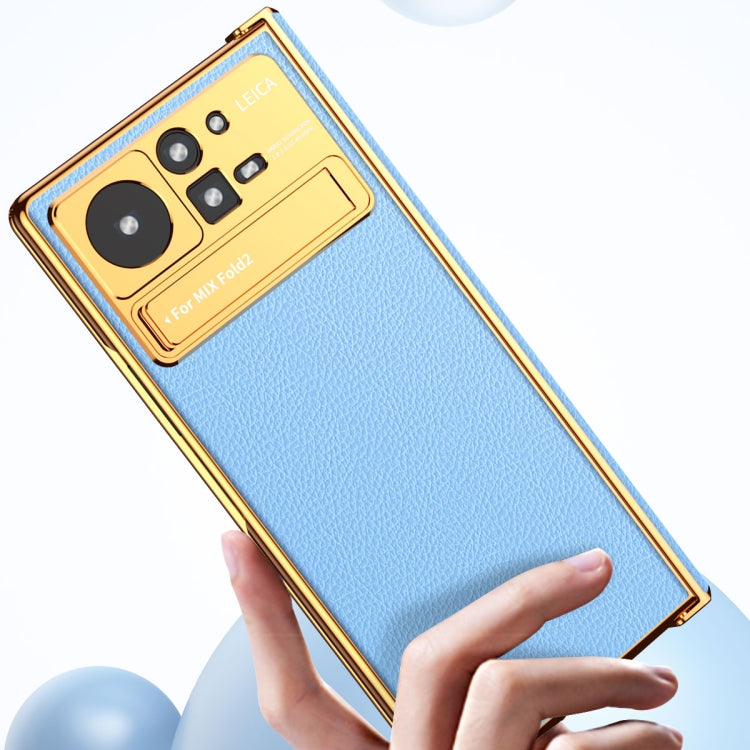 Custodia per telefono in pelle liscia con struttura elettrolitica, For Xiaomi Mix Fold 2