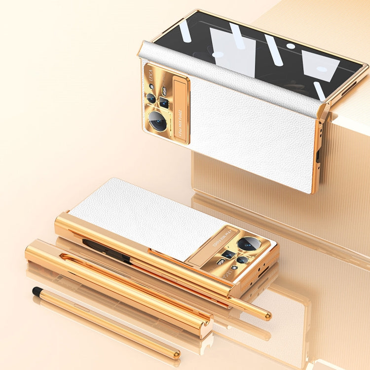Custodia per telefono pieghevole a doppia cerniera in pelle tinta unita con stilo, For Xiaomi Mix Fold 2