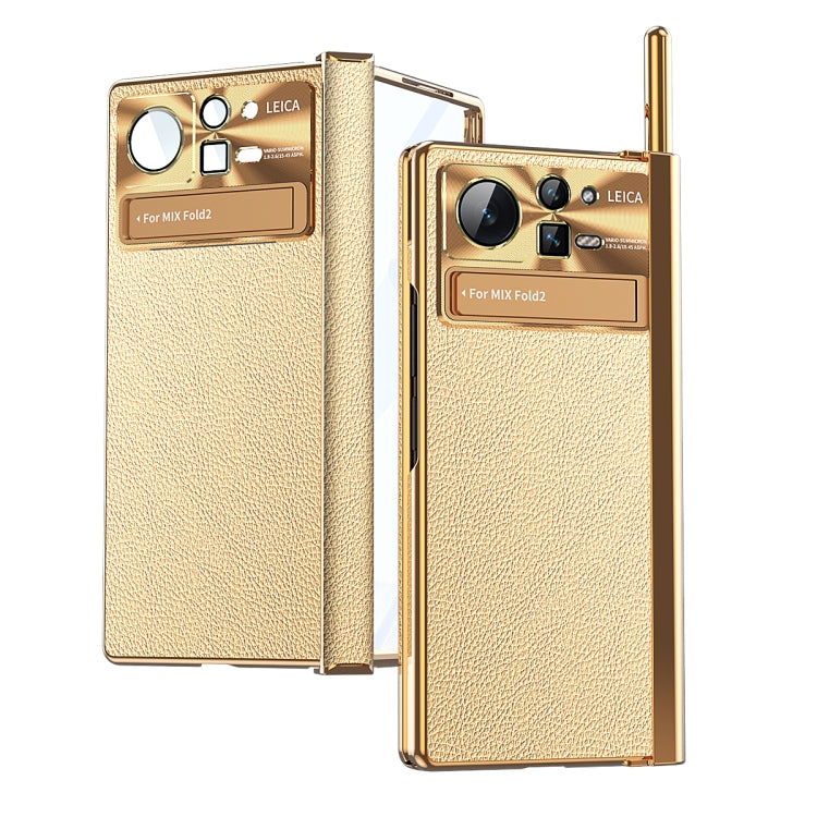 Custodia per telefono pieghevole a doppia cerniera in pelle tinta unita con stilo, For Xiaomi Mix Fold 2