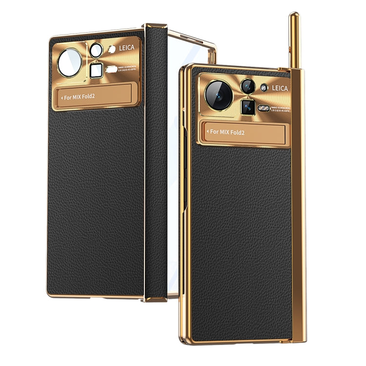 Custodia per telefono pieghevole a doppia cerniera in pelle tinta unita con stilo, For Xiaomi Mix Fold 2