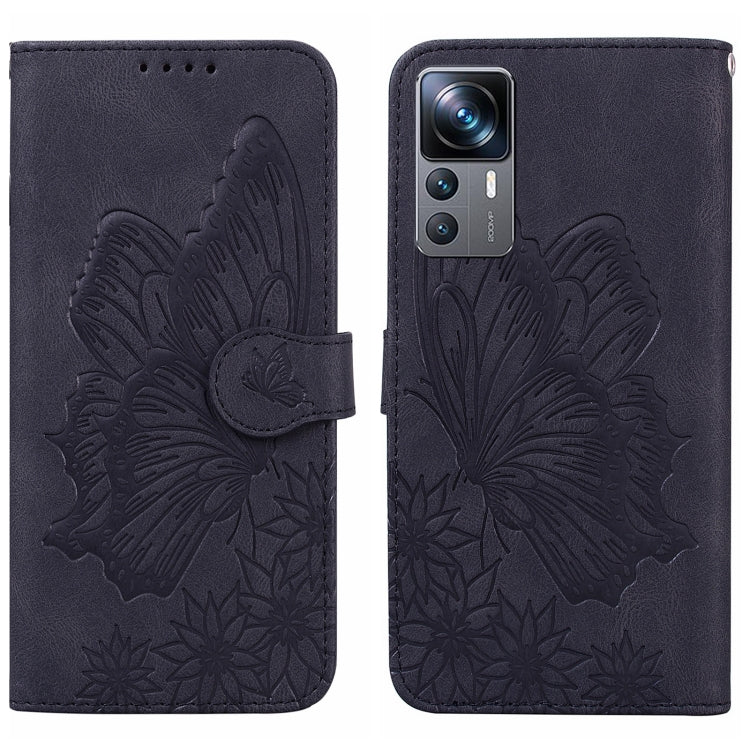 Custodia per telefono in pelle a vibrazione orizzontale con goffratura con farfalle retrò al tatto, For Xiaomi 12T / 12T Pro / Redmi K50 Ultra