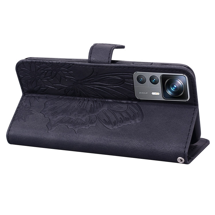 Custodia per telefono in pelle a vibrazione orizzontale con goffratura con farfalle retrò al tatto, For Xiaomi 12T / 12T Pro / Redmi K50 Ultra