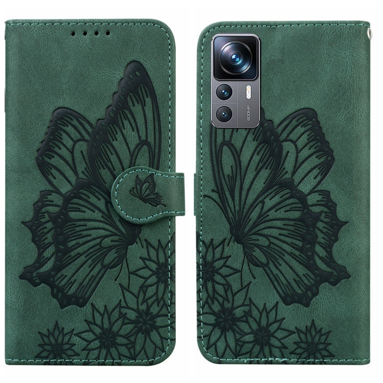 Custodia per telefono in pelle a vibrazione orizzontale con goffratura con farfalle retrò al tatto, For Xiaomi 12T / 12T Pro / Redmi K50 Ultra