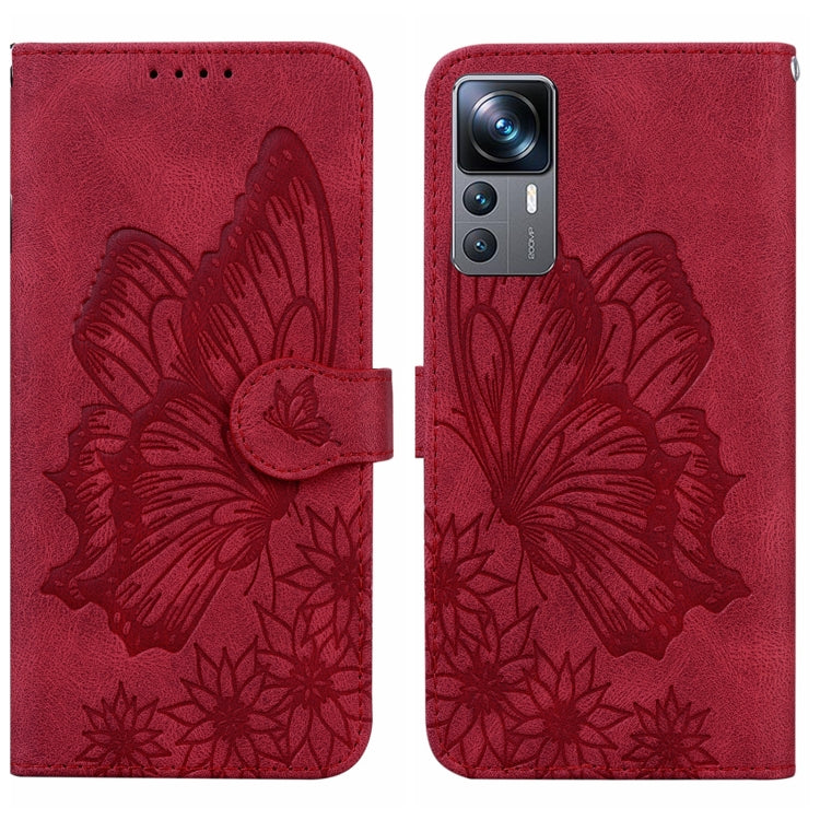 Custodia per telefono in pelle a vibrazione orizzontale con goffratura con farfalle retrò al tatto, For Xiaomi 12T / 12T Pro / Redmi K50 Ultra