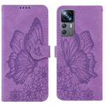 Custodia per telefono in pelle a vibrazione orizzontale con goffratura con farfalle retrò al tatto, For Xiaomi 12T / 12T Pro / Redmi K50 Ultra