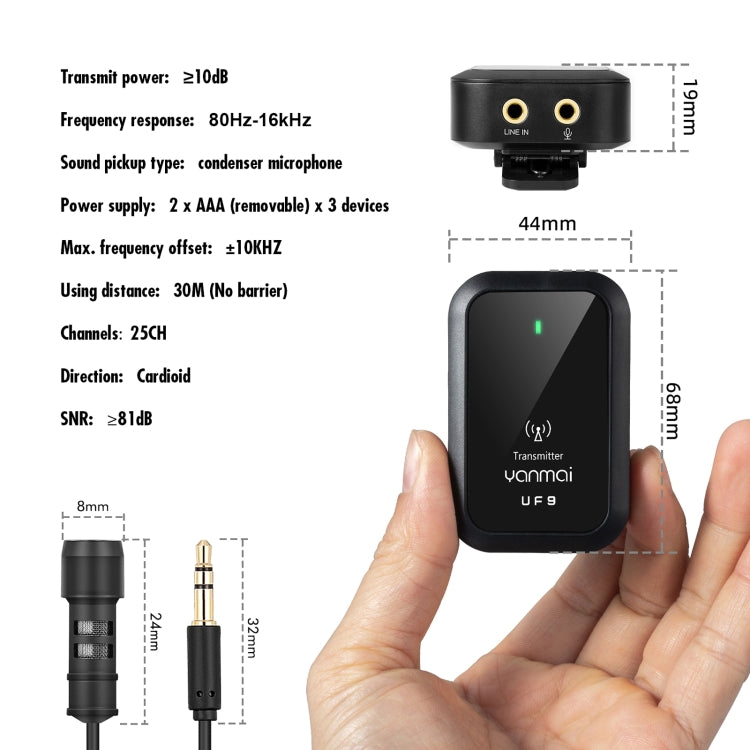 Yanmai UF9 Broadcast Wireless Lavalier Microphone Mini Clip-on Microphone