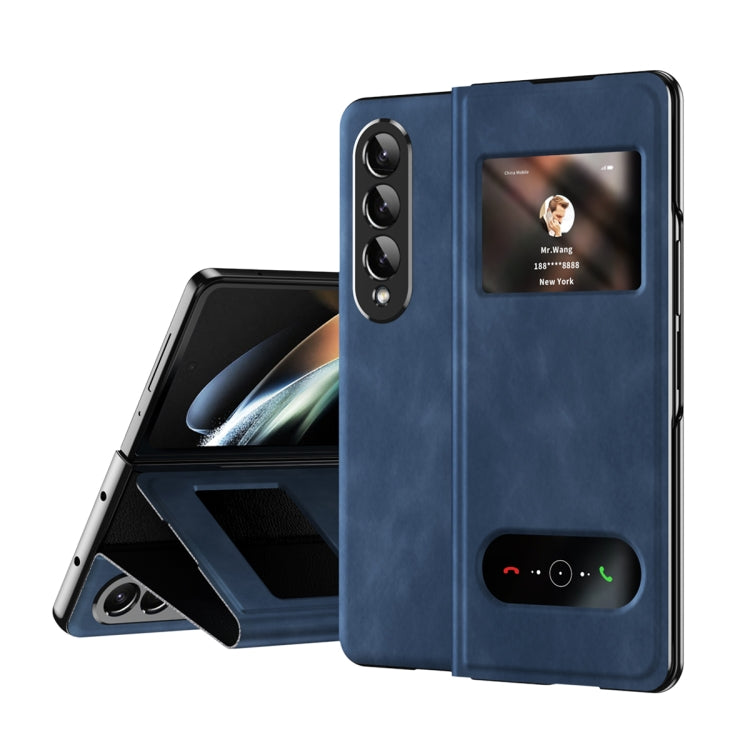 Custodia per cellulare in pelle Flip con vista finestra matura, For Samsung Galaxy Z Fold4, For Samsung Galaxy Z Fold3 5G