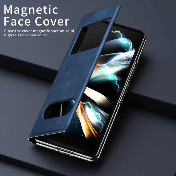 Custodia per cellulare in pelle Flip con vista finestra matura, For Samsung Galaxy Z Fold4, For Samsung Galaxy Z Fold3 5G