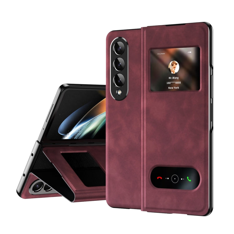 Custodia per cellulare in pelle Flip con vista finestra matura, For Samsung Galaxy Z Fold4, For Samsung Galaxy Z Fold3 5G
