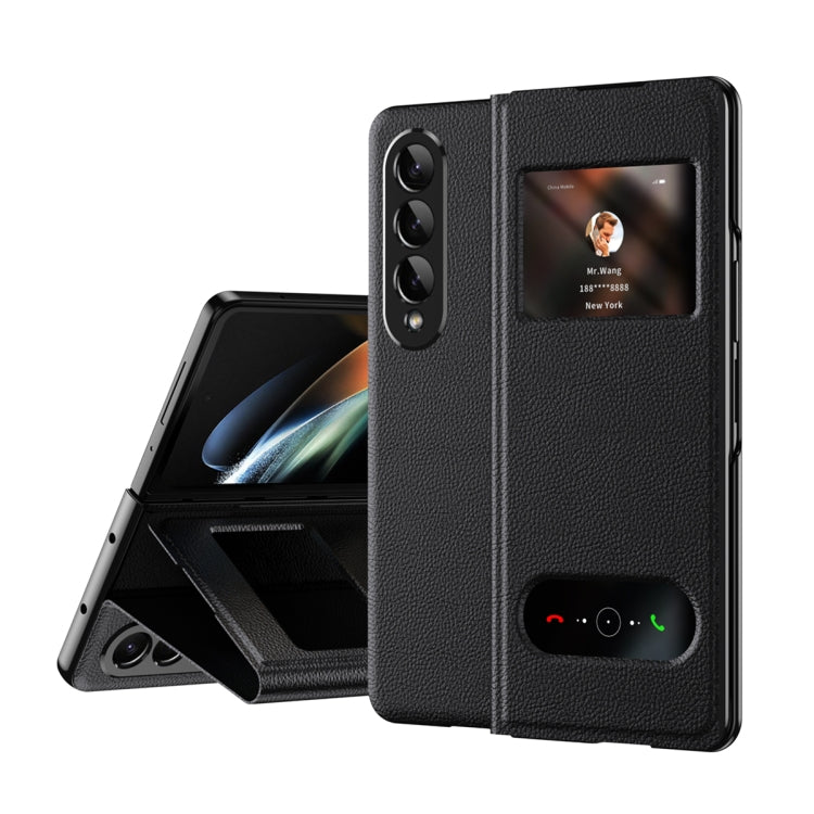 Custodia per cellulare in pelle Flip con vista finestra matura, For Samsung Galaxy Z Fold4, For Samsung Galaxy Z Fold3 5G