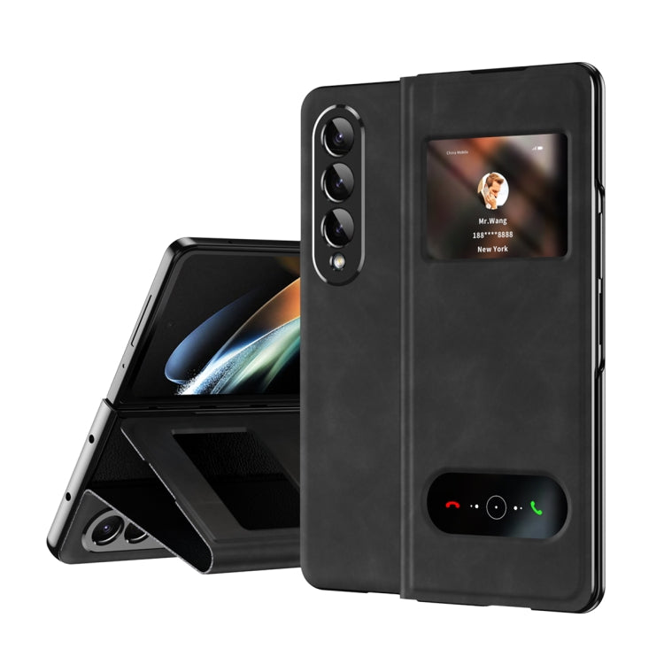 Custodia per cellulare in pelle Flip con vista finestra matura, For Samsung Galaxy Z Fold4, For Samsung Galaxy Z Fold3 5G