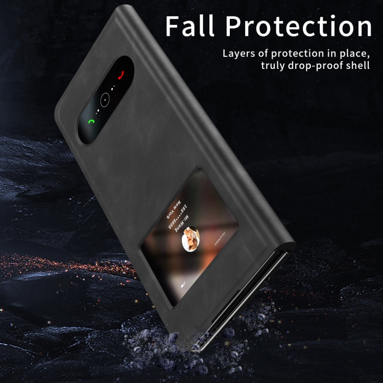Custodia per cellulare in pelle Flip con vista finestra matura, For Samsung Galaxy Z Fold2 5G