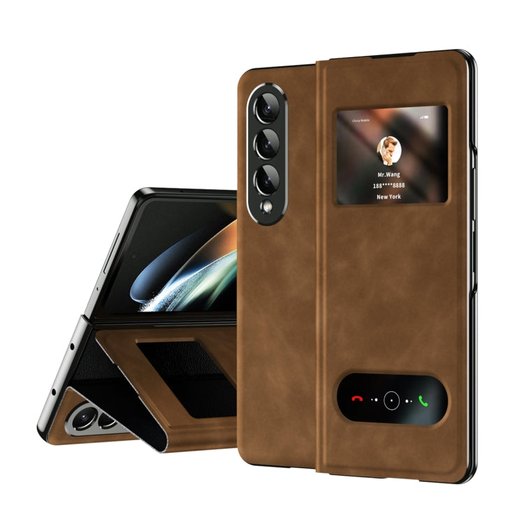 Custodia per cellulare in pelle Flip con vista finestra matura, For Samsung Galaxy Z Fold2 5G