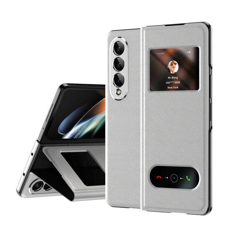 Custodia per cellulare in pelle Flip con vista finestra matura, For Samsung Galaxy Z Fold2 5G