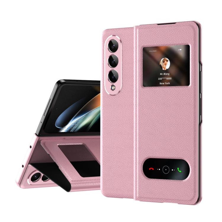 Custodia per cellulare in pelle Flip con vista finestra matura, For Samsung Galaxy Z Fold2 5G