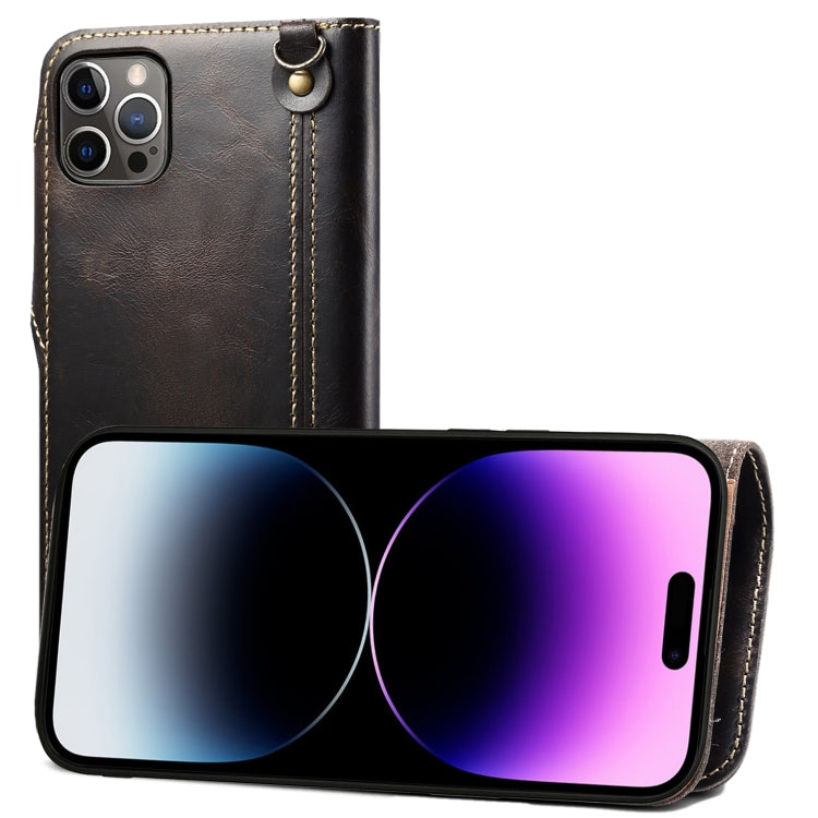 Custodia in vera pelle con bottoni magnetici in pelle bovina Denior Oil Wax, For iPhone 14 Pro Max, For iPhone 14 Pro, For iPhone 14, For iPhone 14 Plus, For iPhone 13 Pro Max, For iPhone 13 Pro
