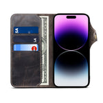 Custodia in vera pelle con bottoni magnetici in pelle bovina Denior Oil Wax, For iPhone 14 Pro Max, For iPhone 14 Pro, For iPhone 14, For iPhone 14 Plus, For iPhone 13 Pro Max, For iPhone 13 Pro
