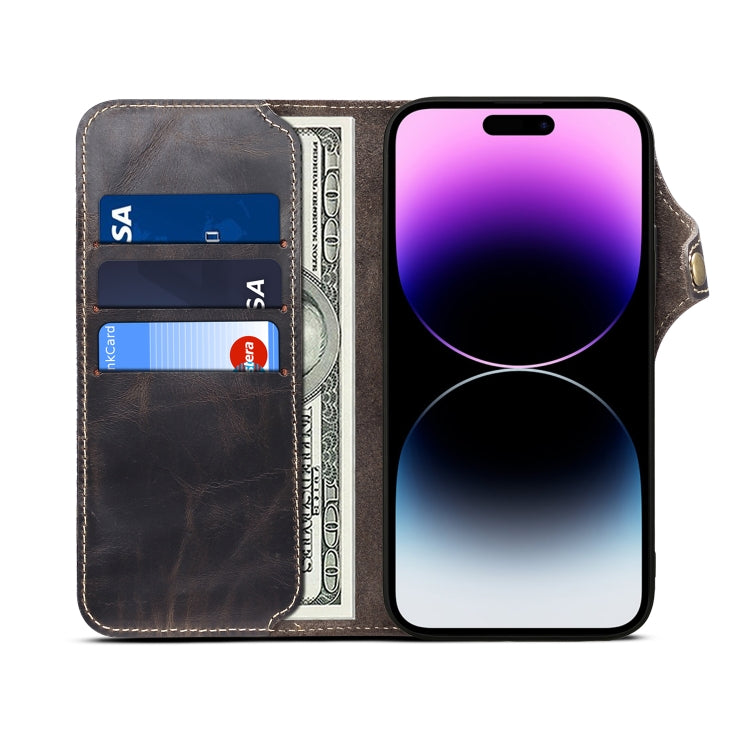 Custodia in vera pelle con bottoni magnetici in pelle bovina Denior Oil Wax, For iPhone 14 Pro Max, For iPhone 14 Pro, For iPhone 14, For iPhone 14 Plus, For iPhone 13 Pro Max, For iPhone 13 Pro