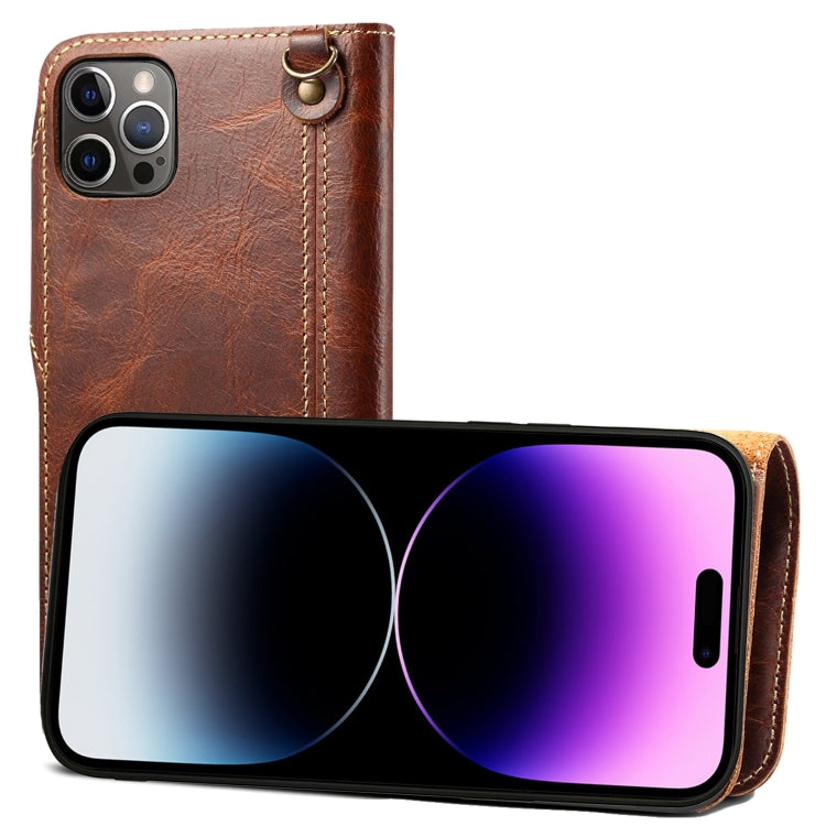 Custodia in vera pelle con bottoni magnetici in pelle bovina Denior Oil Wax, For iPhone 14 Pro Max, For iPhone 14 Pro, For iPhone 14, For iPhone 14 Plus, For iPhone 13 Pro Max, For iPhone 13 Pro