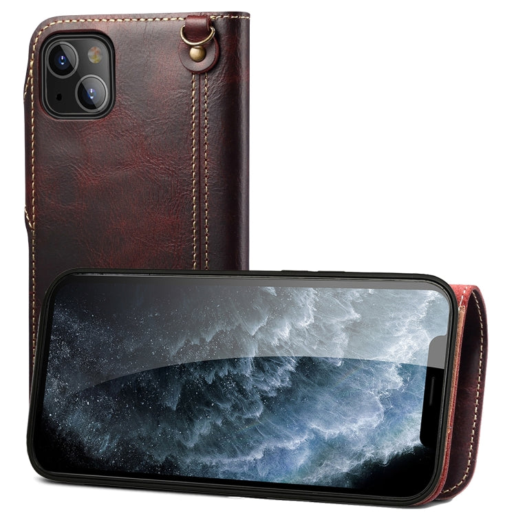 Custodia in vera pelle con bottoni magnetici in pelle bovina Denior Oil Wax, For iPhone 14 Pro Max, For iPhone 14 Pro, For iPhone 14, For iPhone 14 Plus, For iPhone 13 Pro Max, For iPhone 13 Pro
