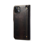 Custodia in vera pelle con bottoni magnetici in pelle bovina Denior Oil Wax, For iPhone 13, For iPhone 13 mini, For iPhone 12 Pro Max, For iPhone 12 / 12 Pro, For iPhone 12 mini, For Samsung Galaxy S20