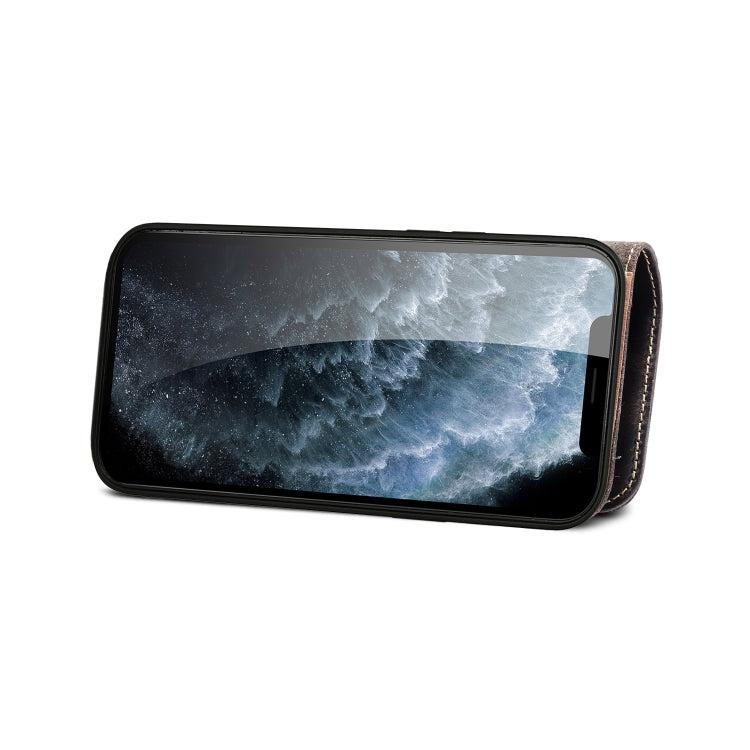 Custodia in vera pelle con bottoni magnetici in pelle bovina Denior Oil Wax, For iPhone 13, For iPhone 13 mini, For iPhone 12 Pro Max, For iPhone 12 / 12 Pro, For iPhone 12 mini, For Samsung Galaxy S20