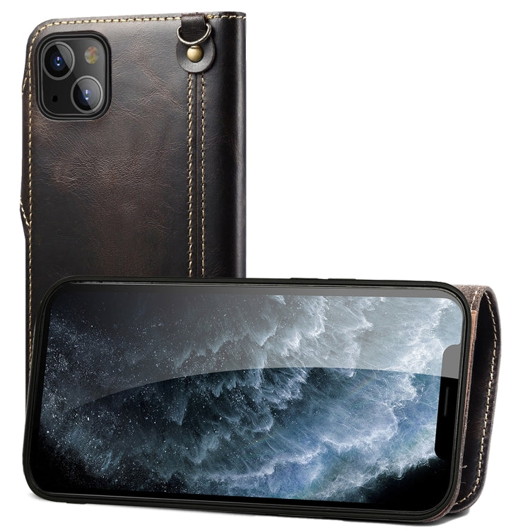 Custodia in vera pelle con bottoni magnetici in pelle bovina Denior Oil Wax, For iPhone 13, For iPhone 13 mini, For iPhone 12 Pro Max, For iPhone 12 / 12 Pro, For iPhone 12 mini, For Samsung Galaxy S20
