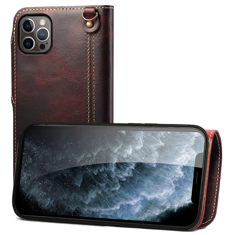 Custodia in vera pelle con bottoni magnetici in pelle bovina Denior Oil Wax, For iPhone 13, For iPhone 13 mini, For iPhone 12 Pro Max, For iPhone 12 / 12 Pro, For iPhone 12 mini, For Samsung Galaxy S20