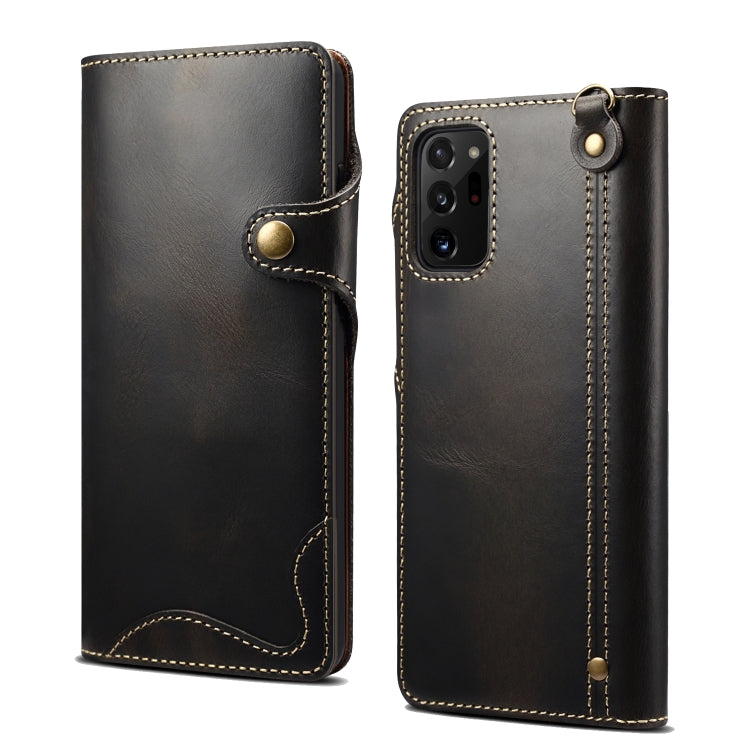 Custodia in vera pelle con bottoni magnetici in pelle bovina Denior Oil Wax, For Samsung Galaxy S20+, For Samsung Galaxy S20 Ultra, For Samsung Galaxy Note20, For Samsung Galaxy Note20 Ultra, For Samsung Galaxy S21 5G, For Samsung Galaxy S21+ 5G