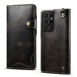 Custodia in vera pelle con bottoni magnetici in pelle bovina Denior Oil Wax, For Samsung Galaxy S21 Ultra 5G, For Samsung Galaxy S22 5G, For Samsung Galaxy S22+ 5G, For Samsung Galaxy S22 Ultra 5G