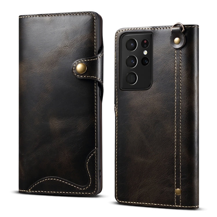 Custodia in vera pelle con bottoni magnetici in pelle bovina Denior Oil Wax, For Samsung Galaxy S21 Ultra 5G, For Samsung Galaxy S22 5G, For Samsung Galaxy S22+ 5G, For Samsung Galaxy S22 Ultra 5G
