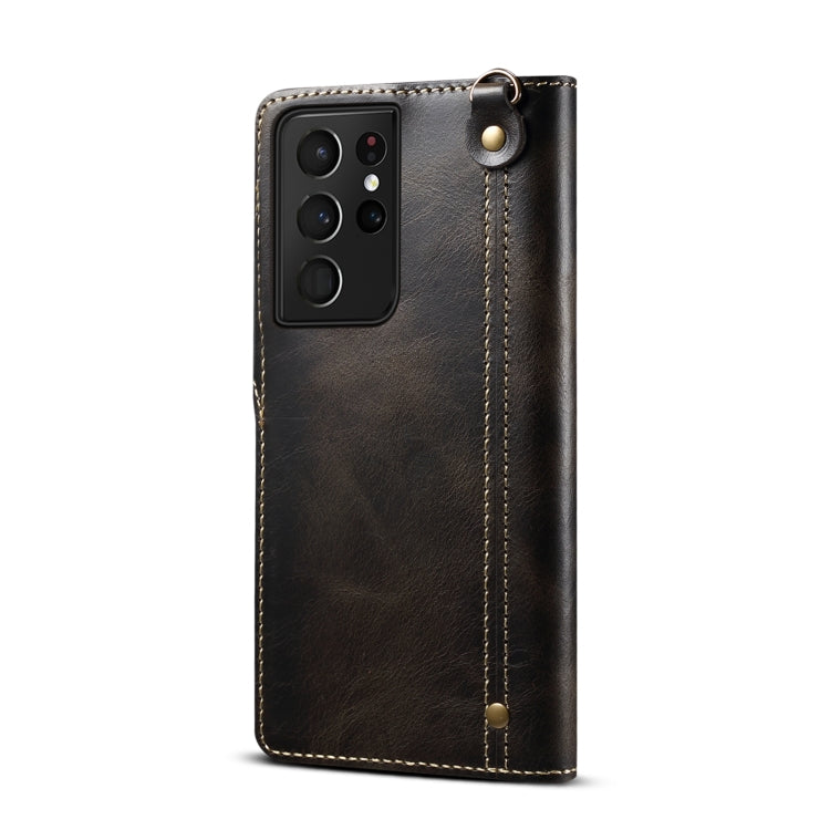 Custodia in vera pelle con bottoni magnetici in pelle bovina Denior Oil Wax, For Samsung Galaxy S21 Ultra 5G, For Samsung Galaxy S22 5G, For Samsung Galaxy S22+ 5G, For Samsung Galaxy S22 Ultra 5G