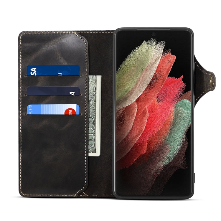 Custodia in vera pelle con bottoni magnetici in pelle bovina Denior Oil Wax, For Samsung Galaxy S21 Ultra 5G, For Samsung Galaxy S22 5G, For Samsung Galaxy S22+ 5G, For Samsung Galaxy S22 Ultra 5G
